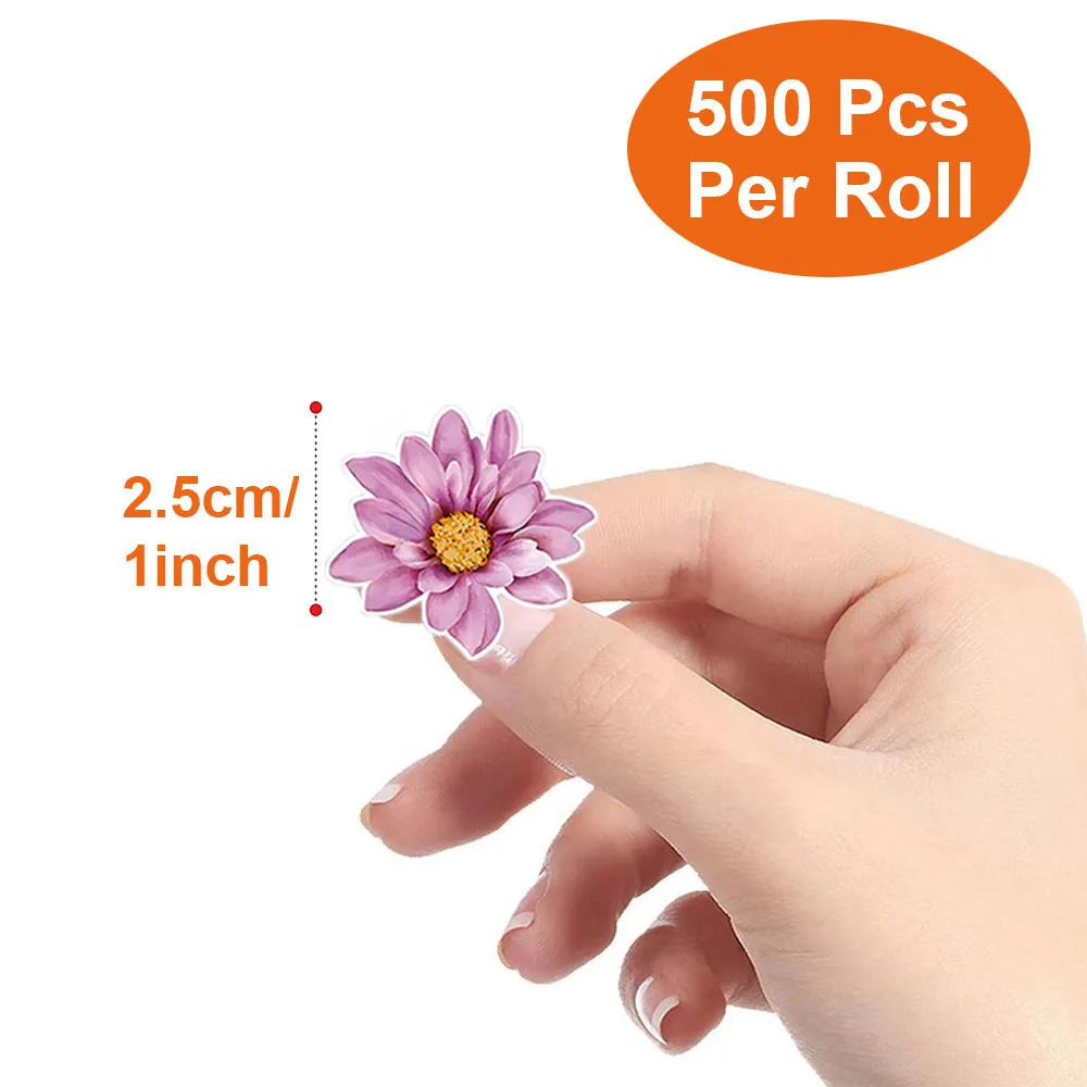 500Pcs/Roll Vivid Butterfly Flowers Stickers 2.5cm/1.0inch Diy Decals Decor Use to Adorn Gifts Notebook Kettle Phone Seal Labels