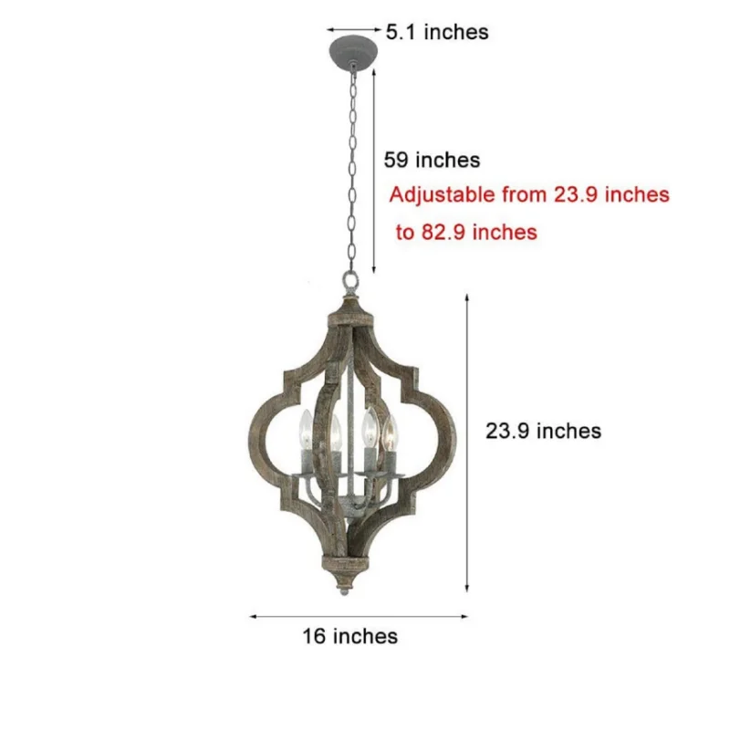 Rustic Retro Simple Solid Wood Rattan Chandelier Iron Suspended Luminous Diode Lamp for Farmhouse Restaurant Bar Room Interior