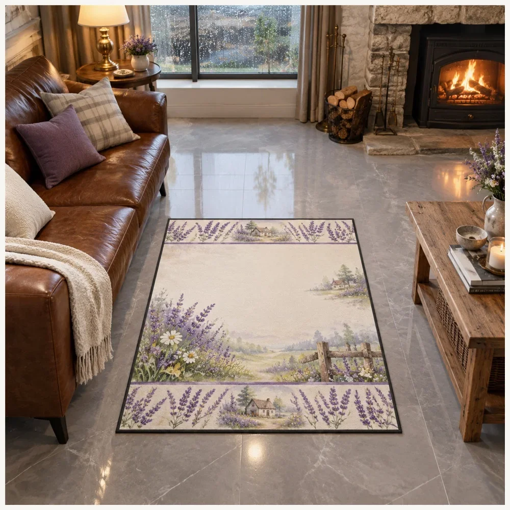 VIKAMA Country Morning Mist Door Mat, Non Slip Easy Clean Flannel Rug, Cottagecore Floor Mat for Bathroom, Bedroom, Porch