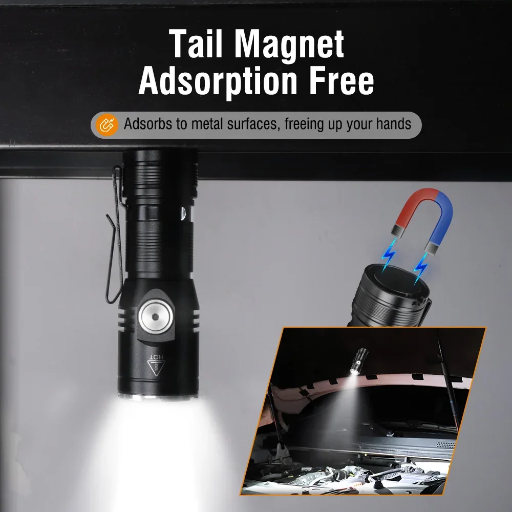 BORUiT ET15 3*LED Flashlight 2050LM Super Bright Type-c Rechargeable Torch with Magnet Waterproof Camping Lantern