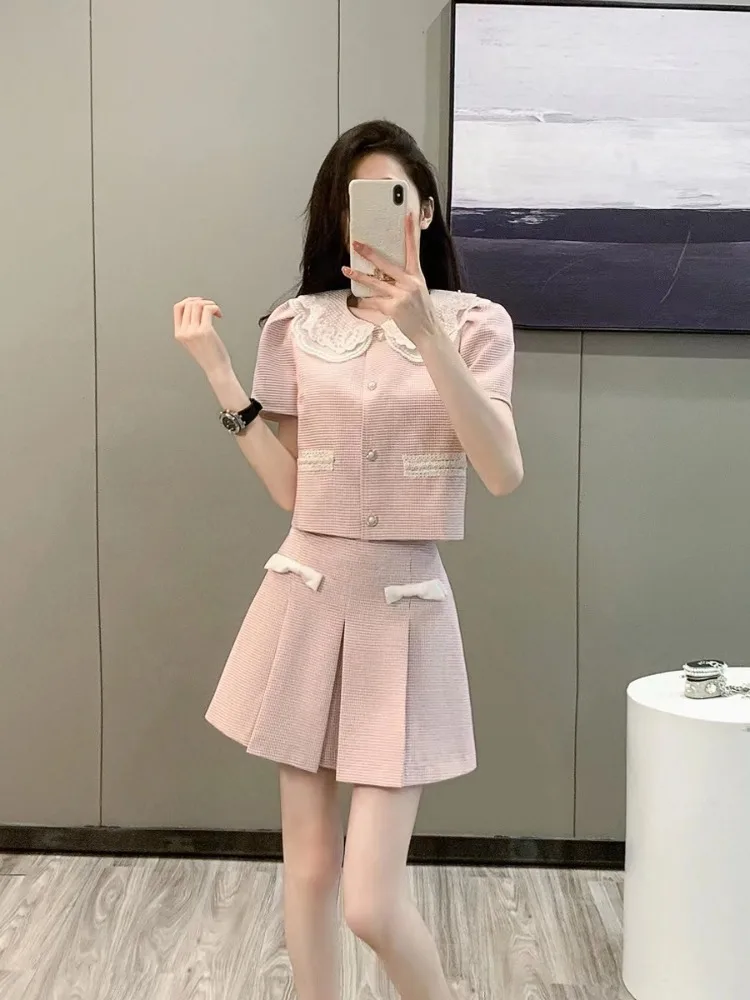 2025 Summer New Chic Style Skirt Suits Women French High-End Light Luxury Two-Piece Sets Female Office Lady Tweed Set Clothing