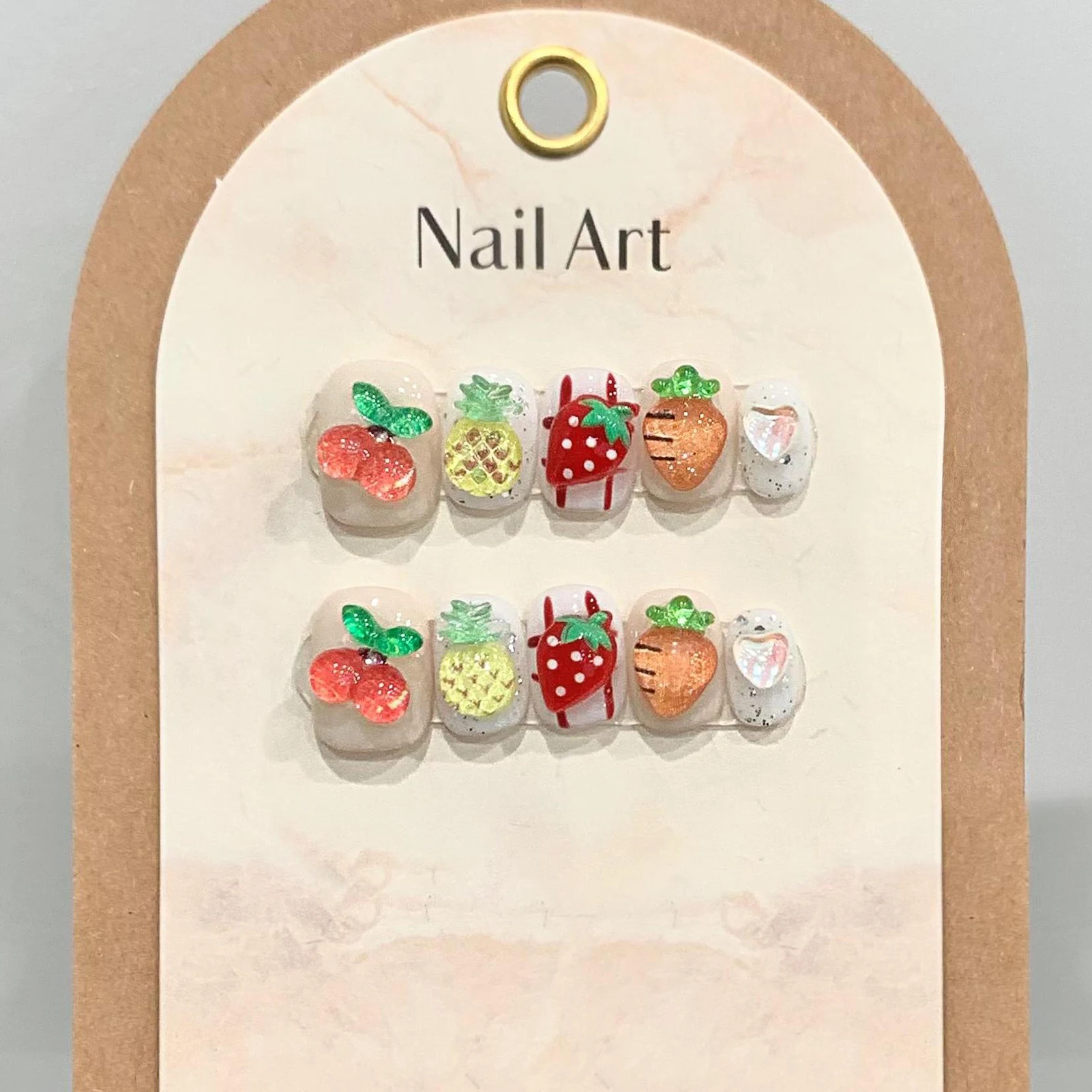 Handmade Press on Nails Summer Fruit Decor False Nails Short Cute Grapes Peaches Lemons Design Fake Nail Patches Wearable 10pcs