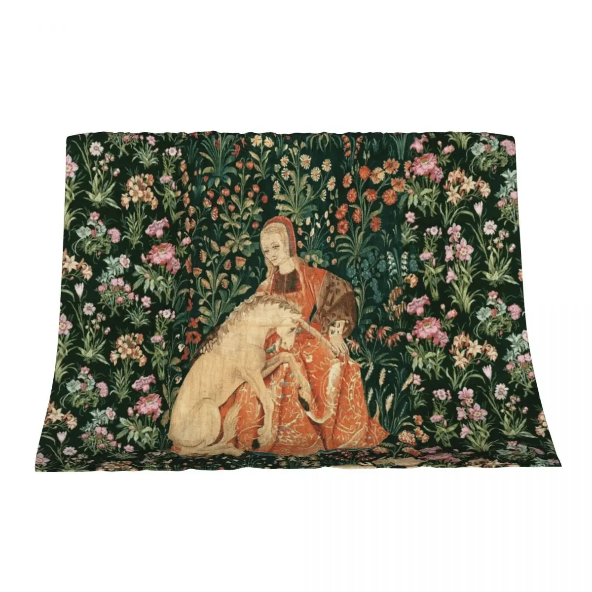 

LADY AND UNICORN AMONG FLOWERS ,HARES,Red Green Floral Throw Blanket cosplay anime Thermals For Travel Bed linens Blankets