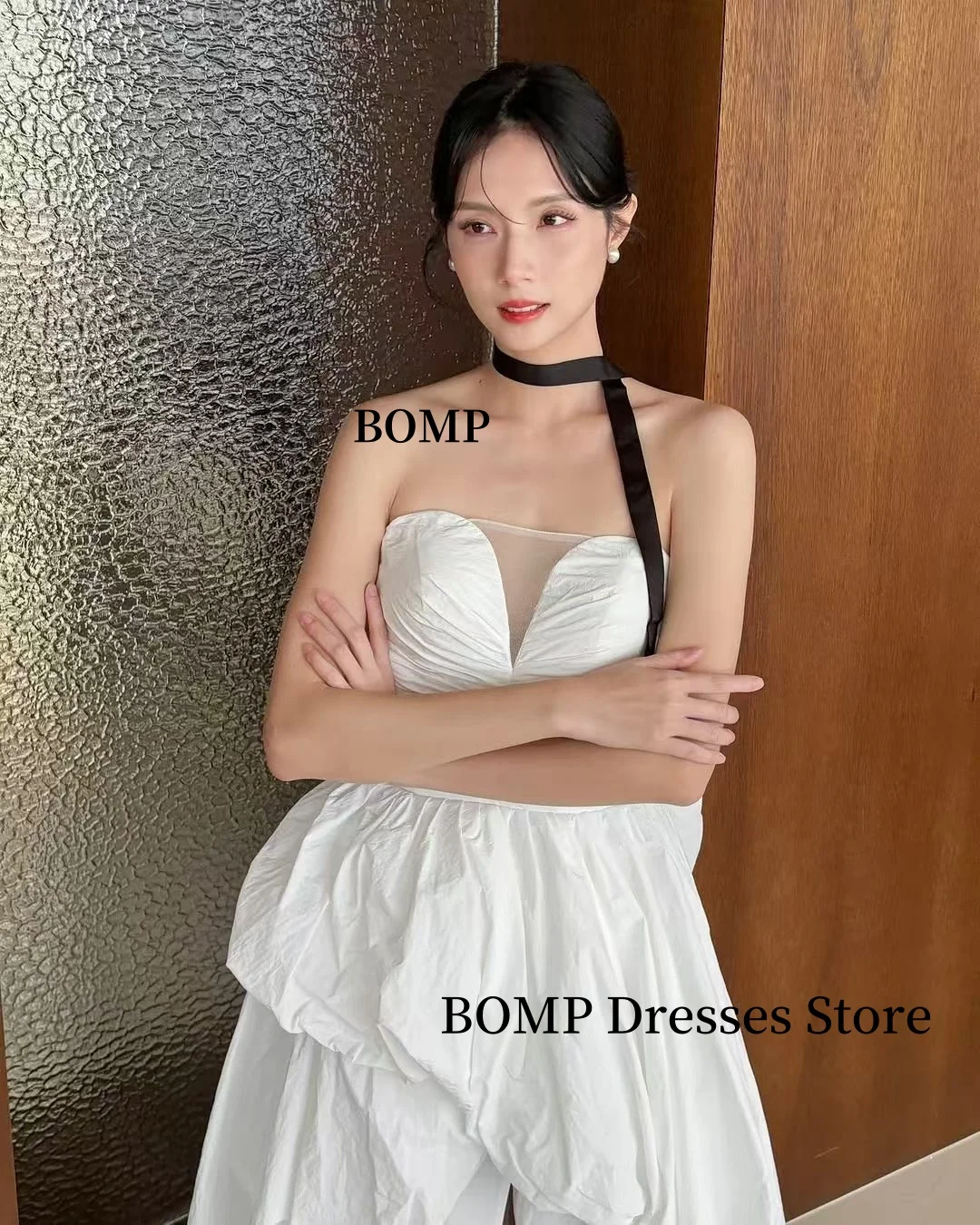 BOMP Fold Wedding Dresses Cotton wrinkles Korea Photo shoot High Slit Strapless Pick-ups Bridal Gowns Corset Customized 웨딩드레스