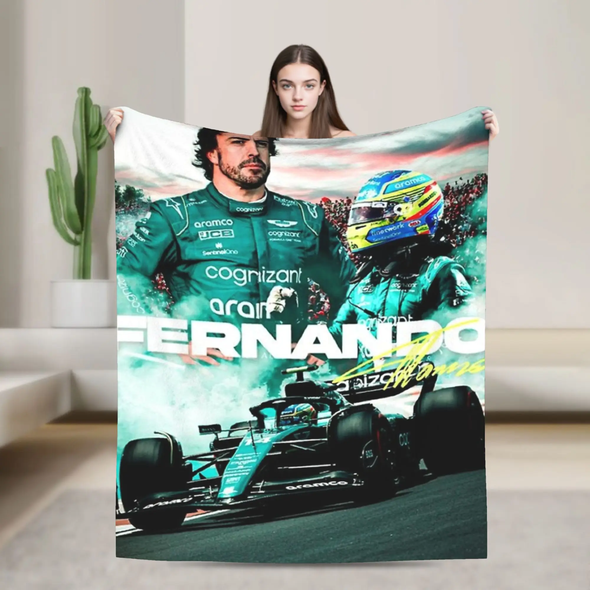 

Fernando Alonso Poster Blankets Fleece Spring Driver Motor Racing Lightweight Thin Throw Blankets for Bedding Bedroom Rug Piece