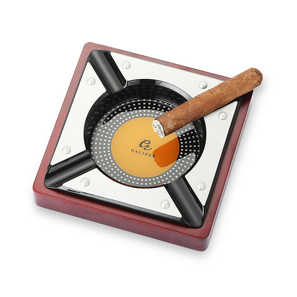 

GALINER Cigar Ashtray Home Metal Wood Big Diameter Slot Ashtrays For Cigar Smoking