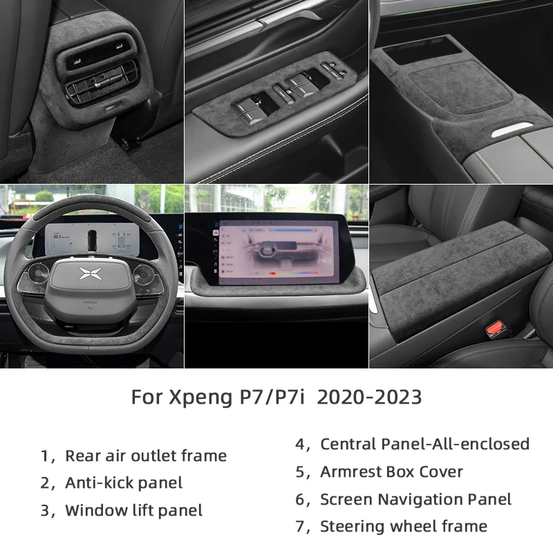 

For Xpeng Xiaopeng P7 P7i 2020 2021 2022 2023 Super Suede Interior Accessories Car Gear Shift Panel Armrest Box Air Outlet Cover