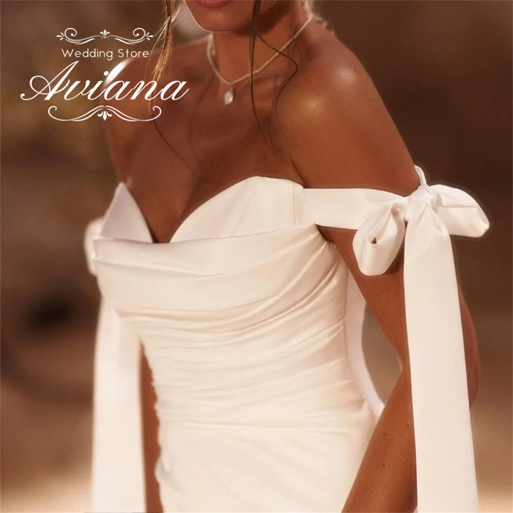 Aviana personnalisé chérie hors de l'épaule arc sirène robe de mariée haute fente volants Court Train longueur de plancher Simple nouveau