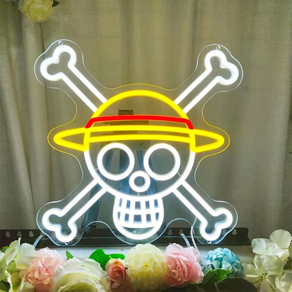 Skull Neon Sign Light for Bedroom Kids Room Wall Decor Led Light Custom Anime Halloween Decoration Neon Sign Personalized Gifts