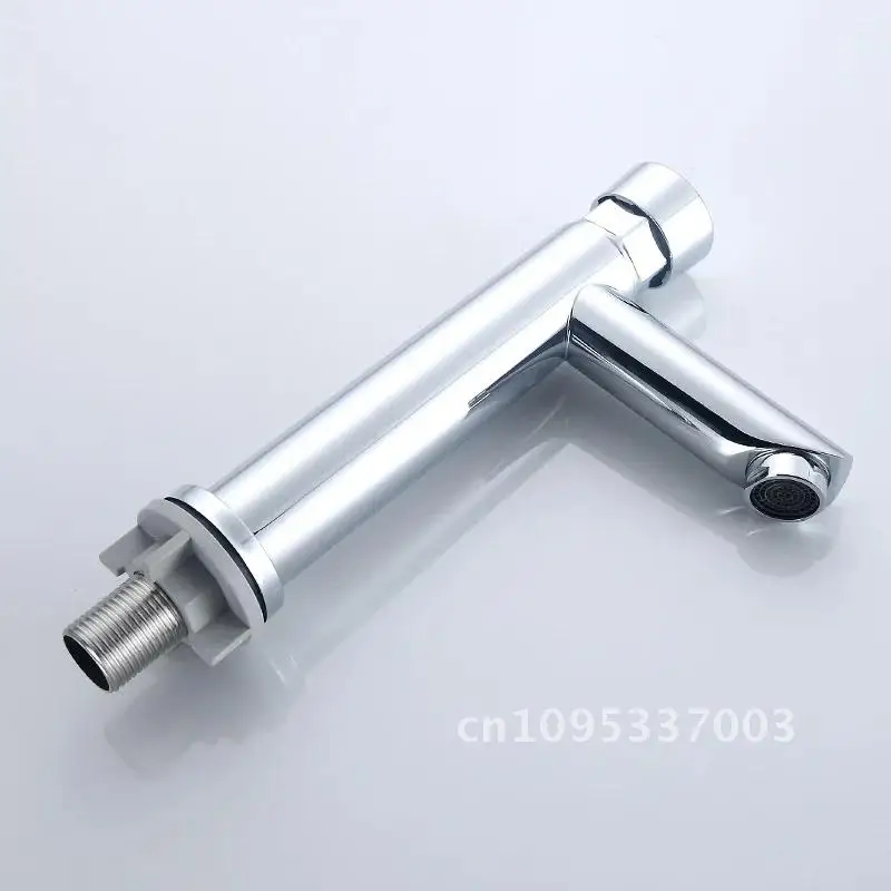 1PC Stainless Steel Chrome Press Deferred Mount Faucet Single Wall Tap Mount Deck G1/2' / Thread Basin Cold