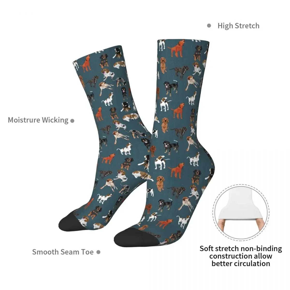 Coonhounds On Dark Teal Socks Harajuku Super Soft Stockings All Season Long Socks Accessories for Unisex Gifts