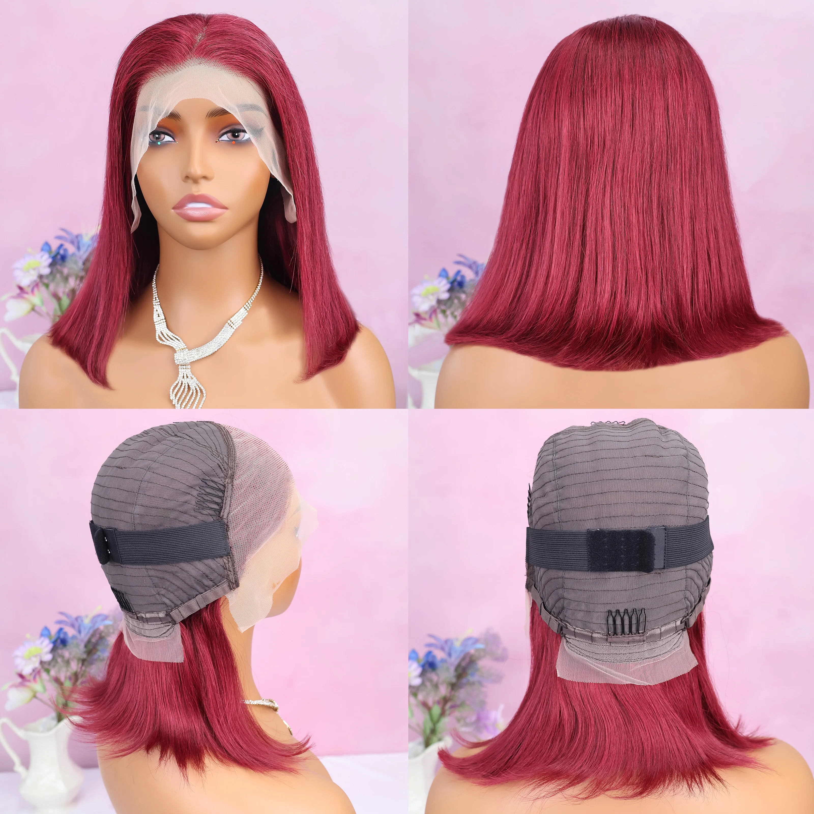 99J Burgundy 13x4 Bob Straight Pre Plucked Human Hair Wigs Short Brazilian Human Hair Wigs Transparent Lace Human Hair Wig image 5