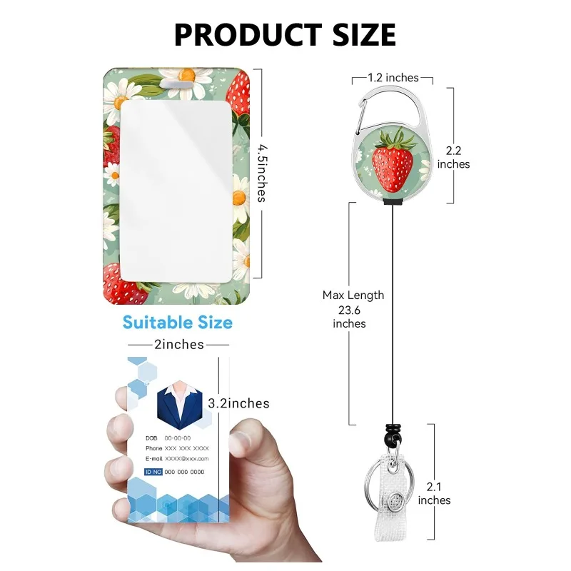 Strawberry Bow Badge Reel Set for Women Kawaii Cartoon Zinc Alloy Retractable ID Holder with 360° Clip Cute Office Accessory