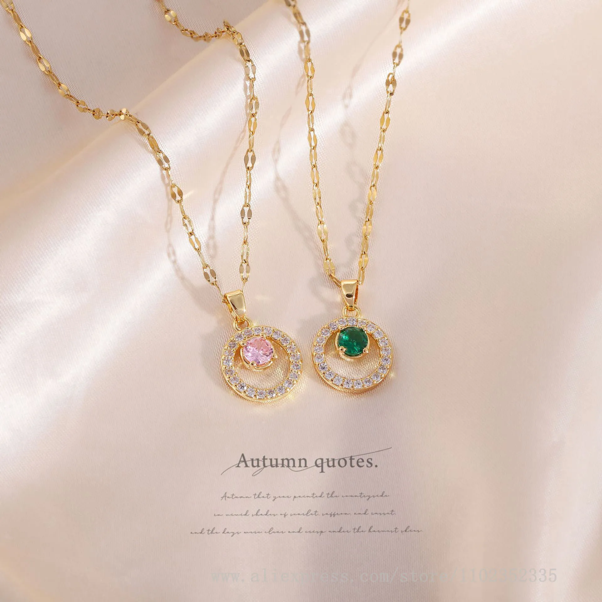 5pcs/ Bag   Fashion Color Preserved Real Gold Diamond Set Circular Pendant Zircon Necklace Women's Clavicle Chain