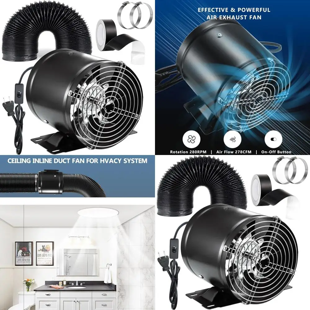 

6 Inch Inline Duct Fan with High Airflow Extraction and Check Valve for Garage, Grow Tent, Attic - Black, 6.5ft Hose and Tape In