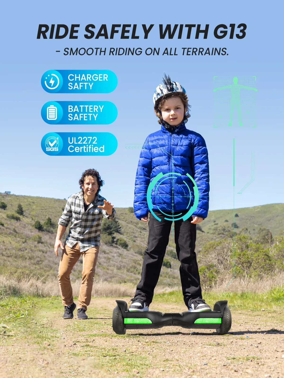 Auto balanceamento Hoverboard para crianças, todo o terreno, luz led, alto-falante bluetooth, 6,5