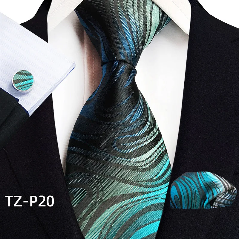 Floral Blau Krawatten Für Männer Hochzeit Party Business Mann Krawatte Taschentuch Brosche Manschettenknöpfe Set Männer Zubehör Gravata – Detail 22