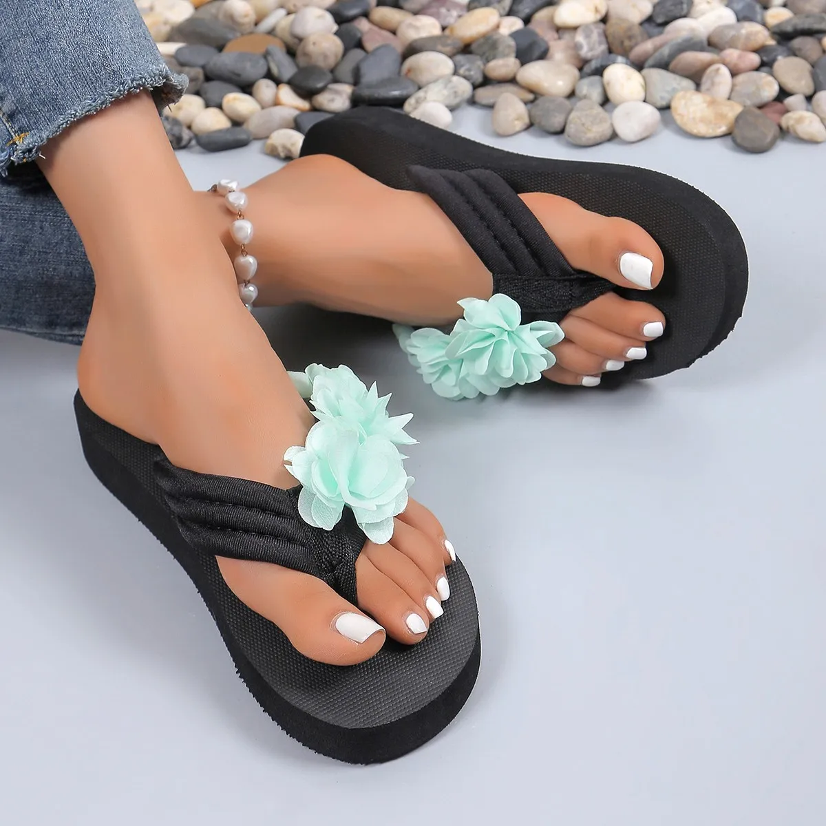 Hausschuhe für Frauen Damen Sommer Flip Flops offene Zehen Blumen Bohemian s für Frauen Sandalen Leders andalen Frauen Größe 42