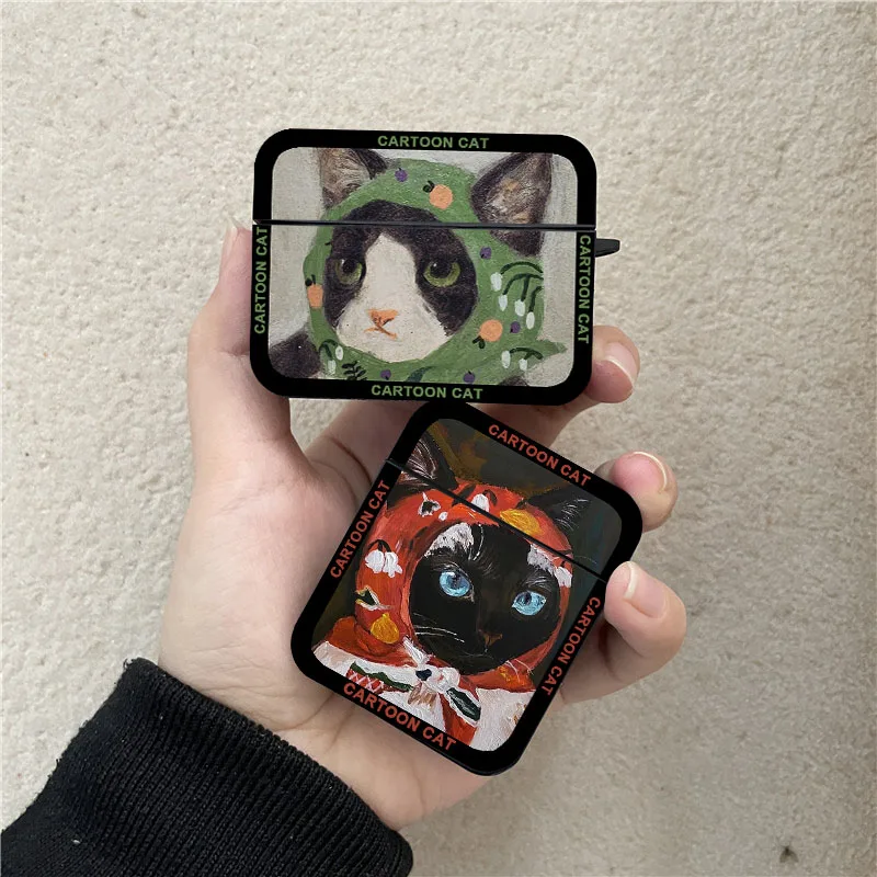 Cute Cat Starry Sky Cat Case for Apple AirPods Pro2 3 2 1 Pro Black Wireless Bluetooth Earphone Box Van Gogh Art Cover