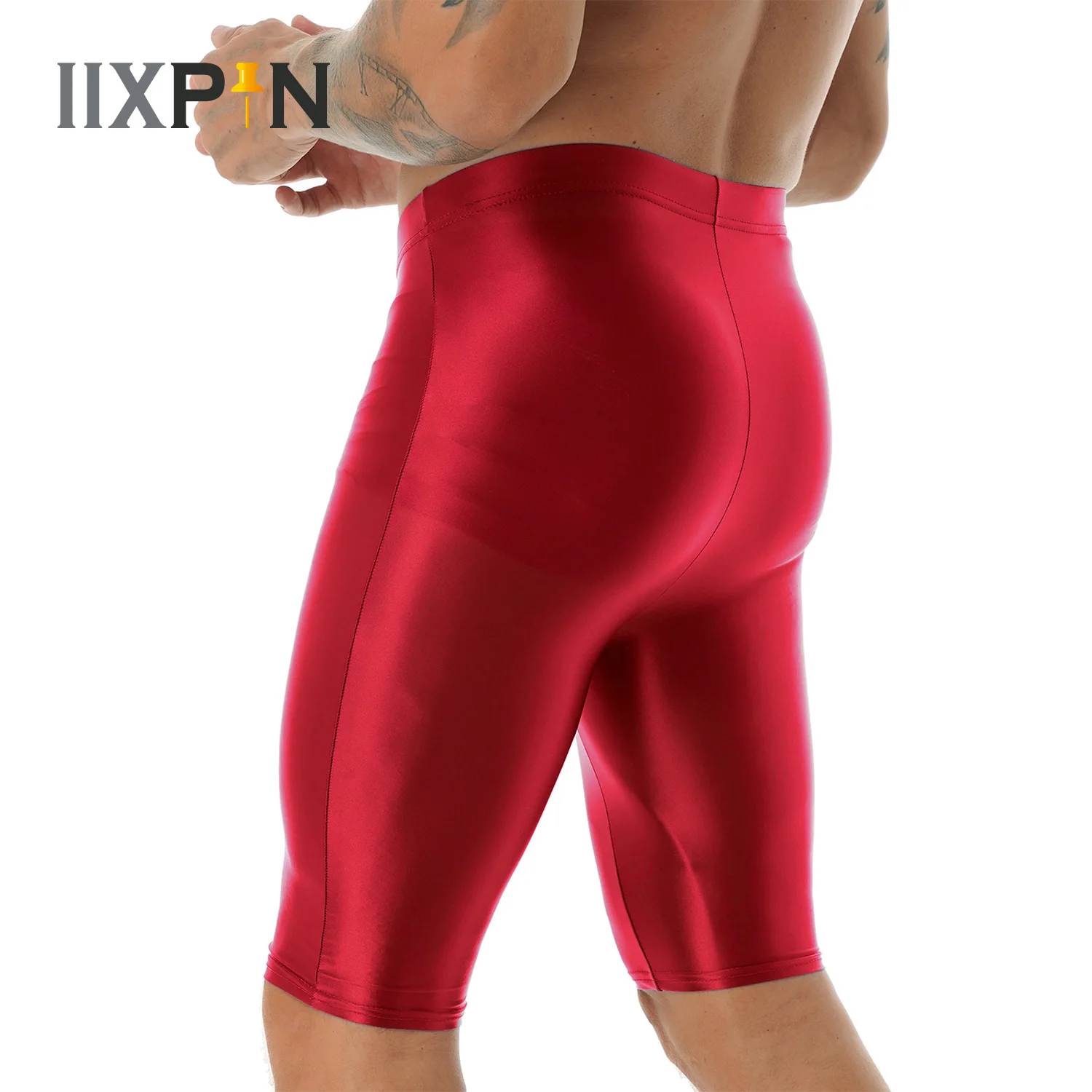 

Mens Glossy High Waist Shorts Elastic Waistband Fitness Short Leggings Swimwear Workout Sports Cheer Bottoms Sexy Clubwear