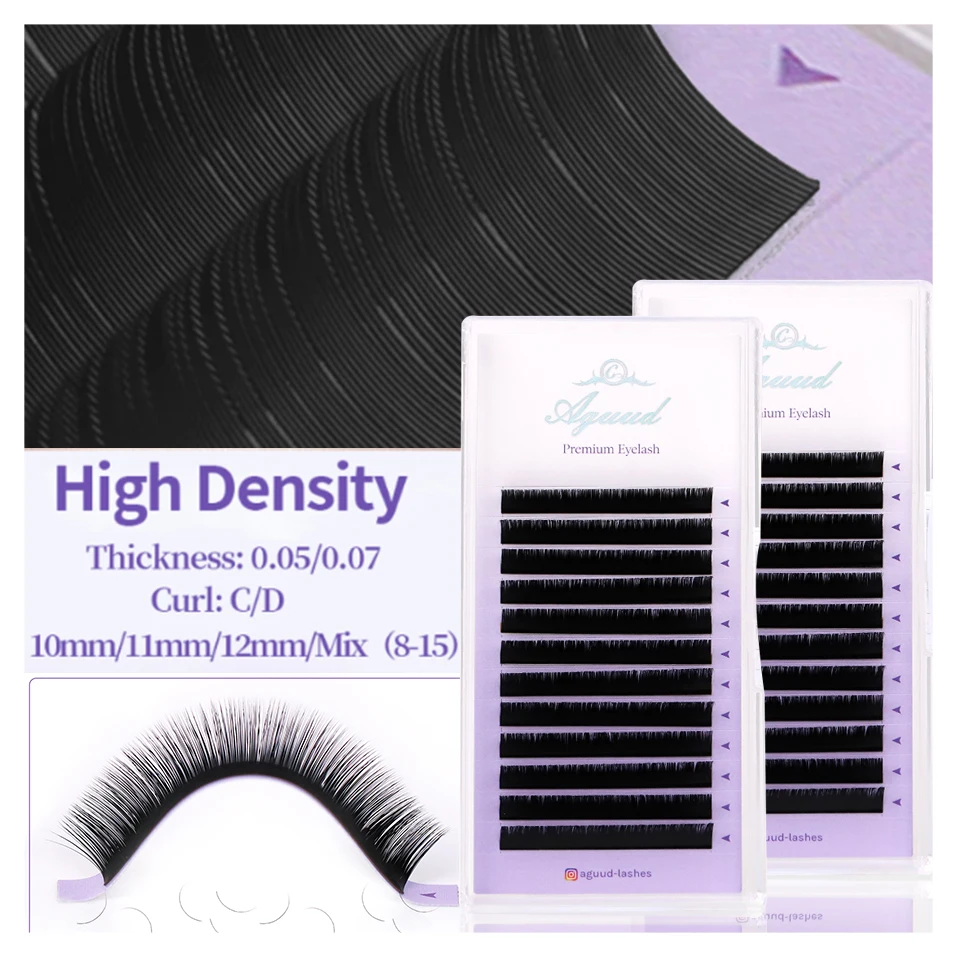

AGUUD Super Matte Black Eyelash Extension Individual 0.05 07mm Natural Soft Mega Volume Premium Faux Mink Denso Classic Eyeashes