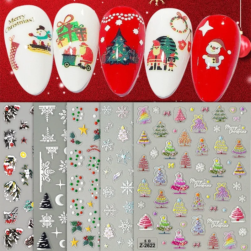 สติกเกอร์ติดเล็บลายคริสต์มาส 5D ลายตุ๊กตาหิมะ ต้นคริสต์มาส และเกล็ดหิมะ สำหรับตกแต่งเล็บ DIY อุปกรณ์ทำเล็บ 1 ชิ้น