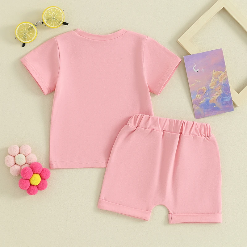 Baby Boy Girl Summer Outfit Aunties Bestie Shorts Sleeve T Shirt and Elastic Waist Shorts 2pcs Toddler Clothes Set