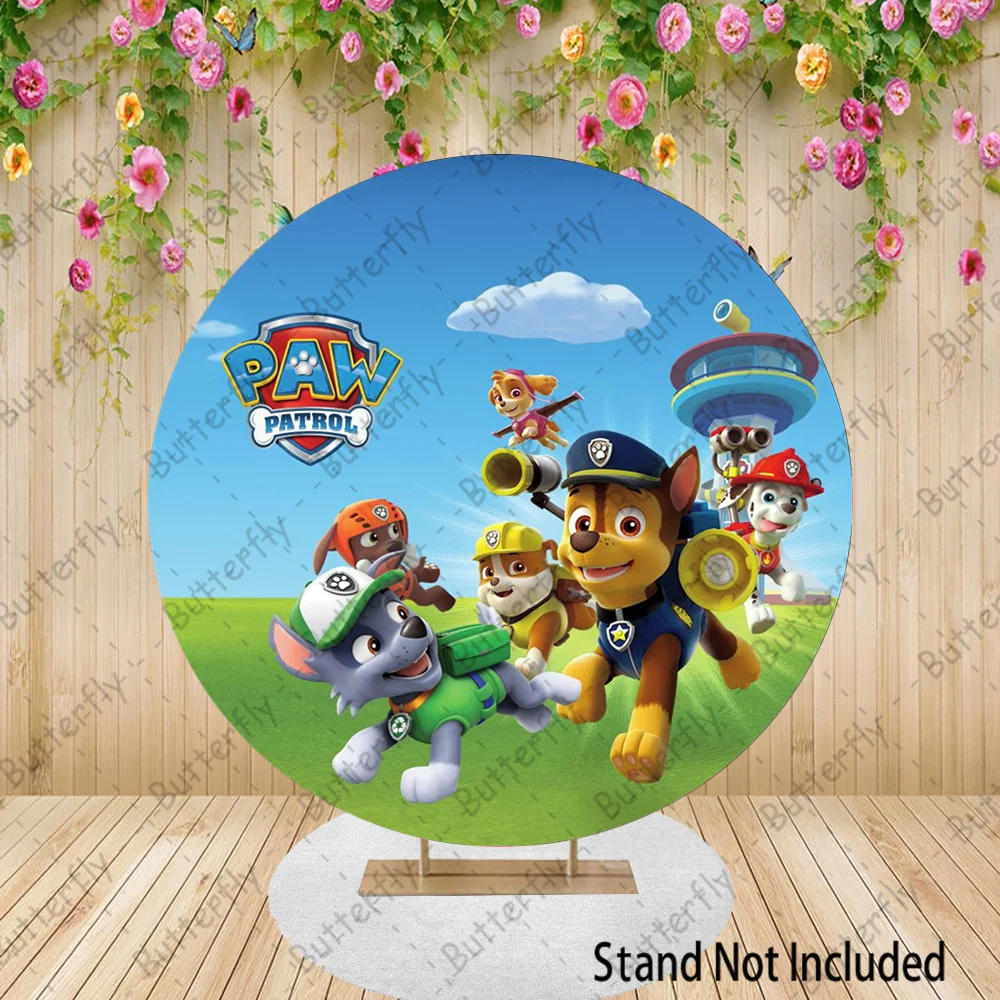 

Rocky Zuma Rubble Chase Skye Marshall Blue Sky Birthday Backdrop Paw Patrol Round Photography Baby Shower Background Banner