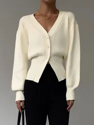 Pull cardigan à manches longues pour femmes, vêtements d'extérieur en tricot, manteau côtelé, décontracté, élégant, mode coréenne, automne, nouveau, 2024