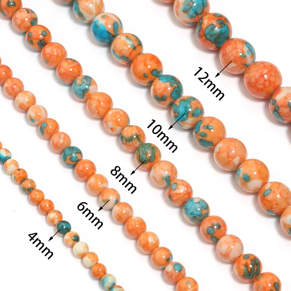 4/6/8/10/12mm Orange Blue Colorful Rain Jaspers Round Beads Natural Stone Beads For Jewelry Making DIY Bracelets Accessories