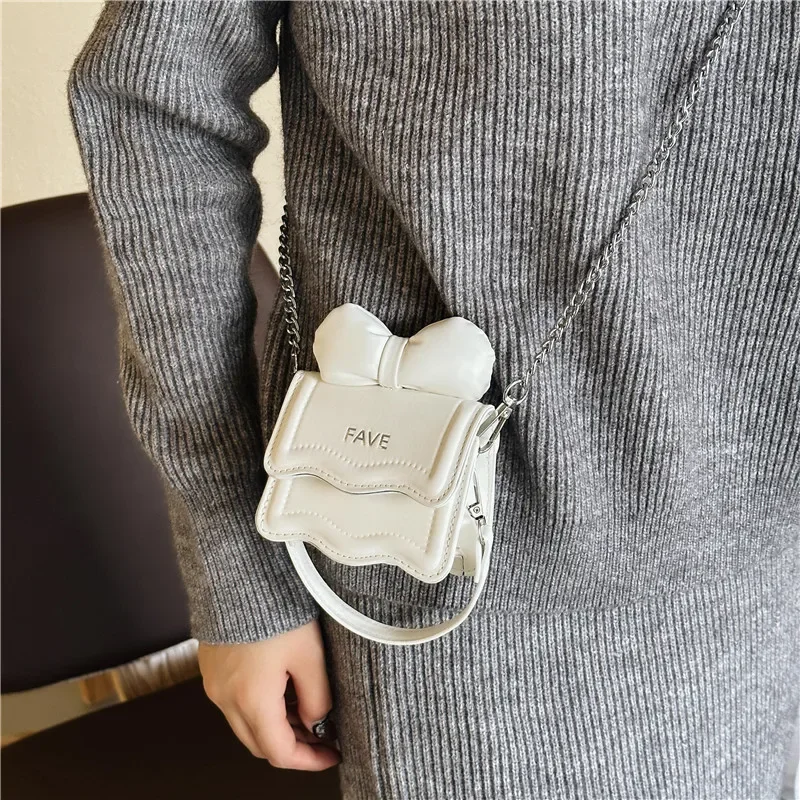 Sweet Bow Children\'s Small Square Shoulder Bags Lovely Women Girls Mini Crossbody Bag Cute Princess Coin Purse Chain Handbags