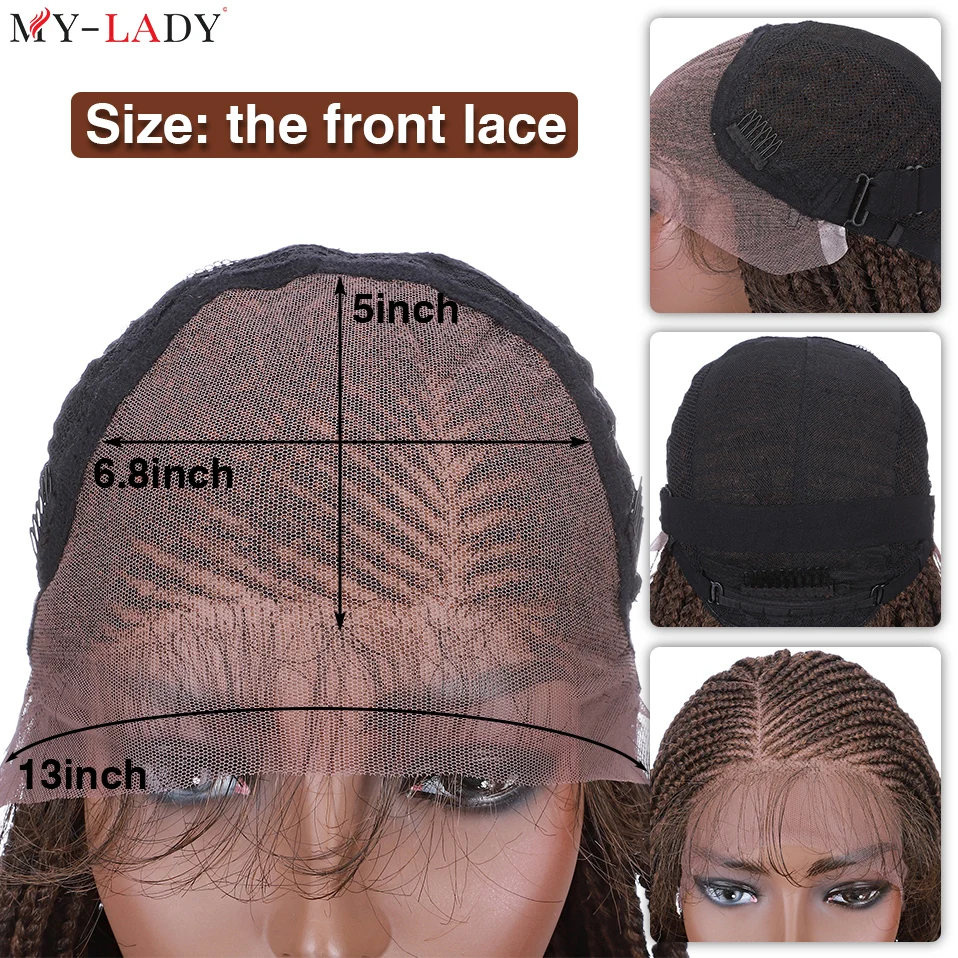 My-Lady Synthetic Box Braids 28Inch Cornrow Braided Lace Wigs Curly Ends Lace Front Wig With Baby Hair 339g Dreadlocks Afro Wigs