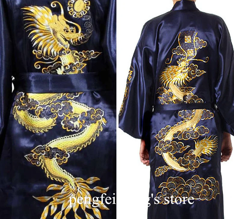 Embroider Dragon Kimono Bathrobe Gown Men Satin Homewear Plus Size 3Xl Nightwear Male Summer Spring Wedding Robe Loose Sleepwear