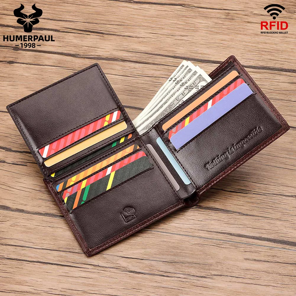 Real leather men's short wallet RFID card position loose leaf multi-card large capacity thin business wallet