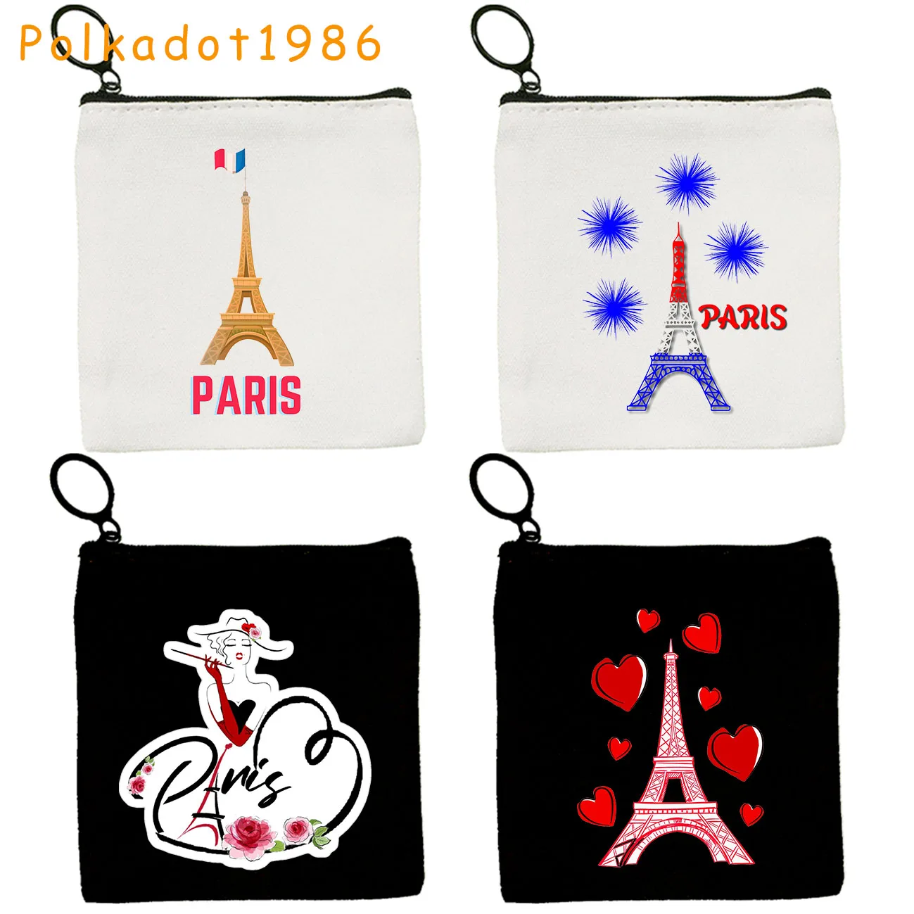 

Paris Eiffel Tower Starry Night Van Gogh Canvas Coin Purse Key Case Bags Wallet Zipper Pouch France Love Heart French Flag Map