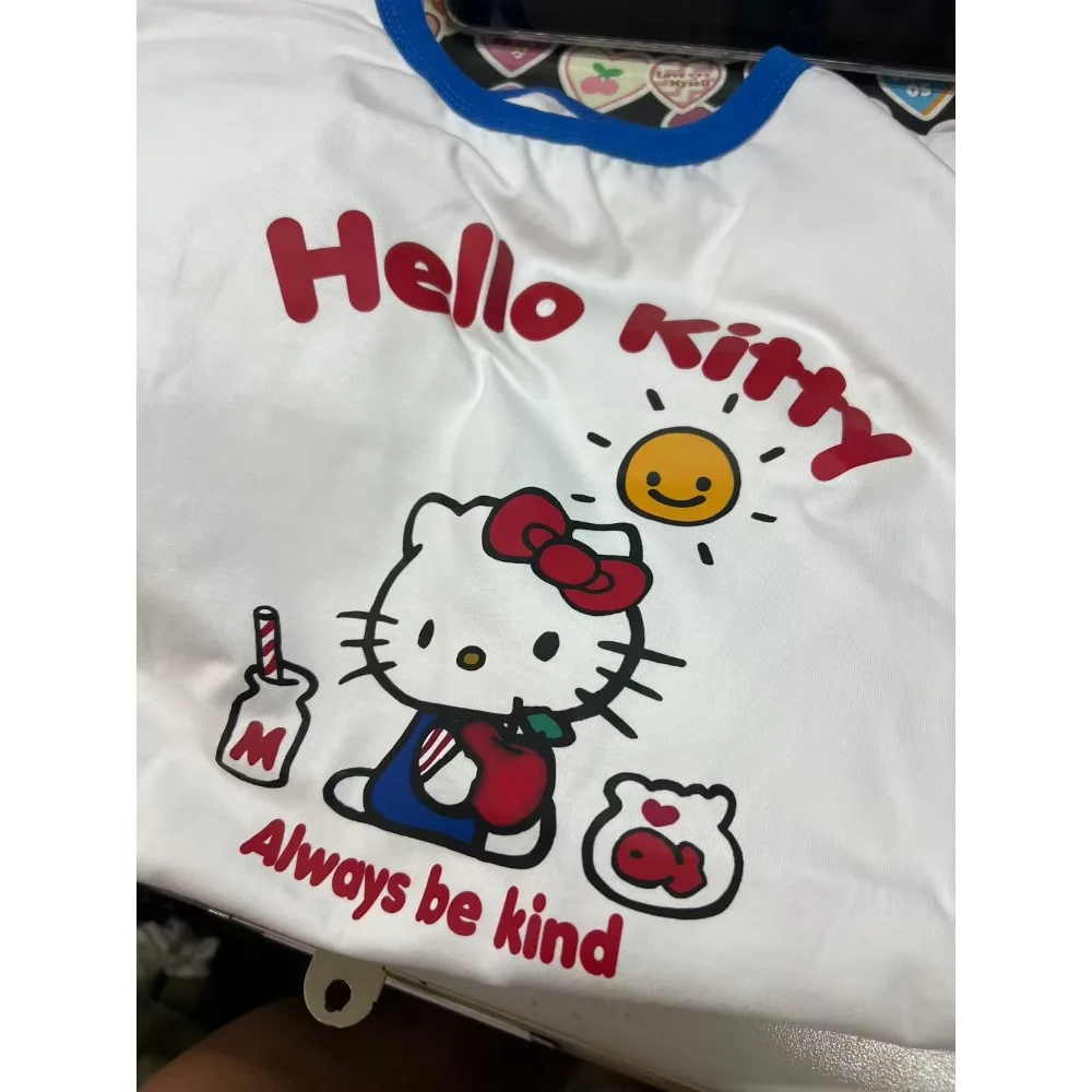

Sanrio Hello Kitty Cute Comfy Soft White Tops Student Shirt Women's Short Sleeve T-Shirt Summer Anime Travel Attire gifts