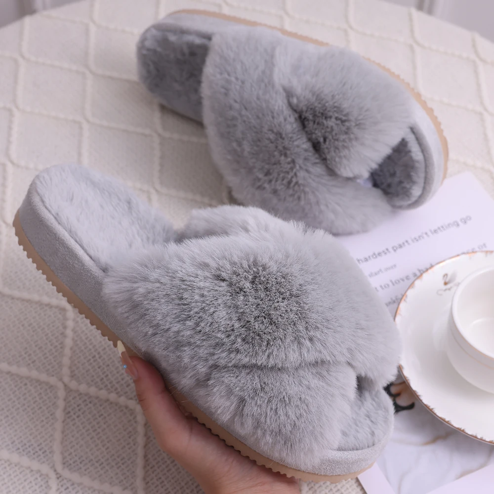 Kidmi Fluffy Fur Slippers Women Winter Slippers Indoor Fashion House Shoes With Padded Slippers Classic Short Plush Fur Slippers