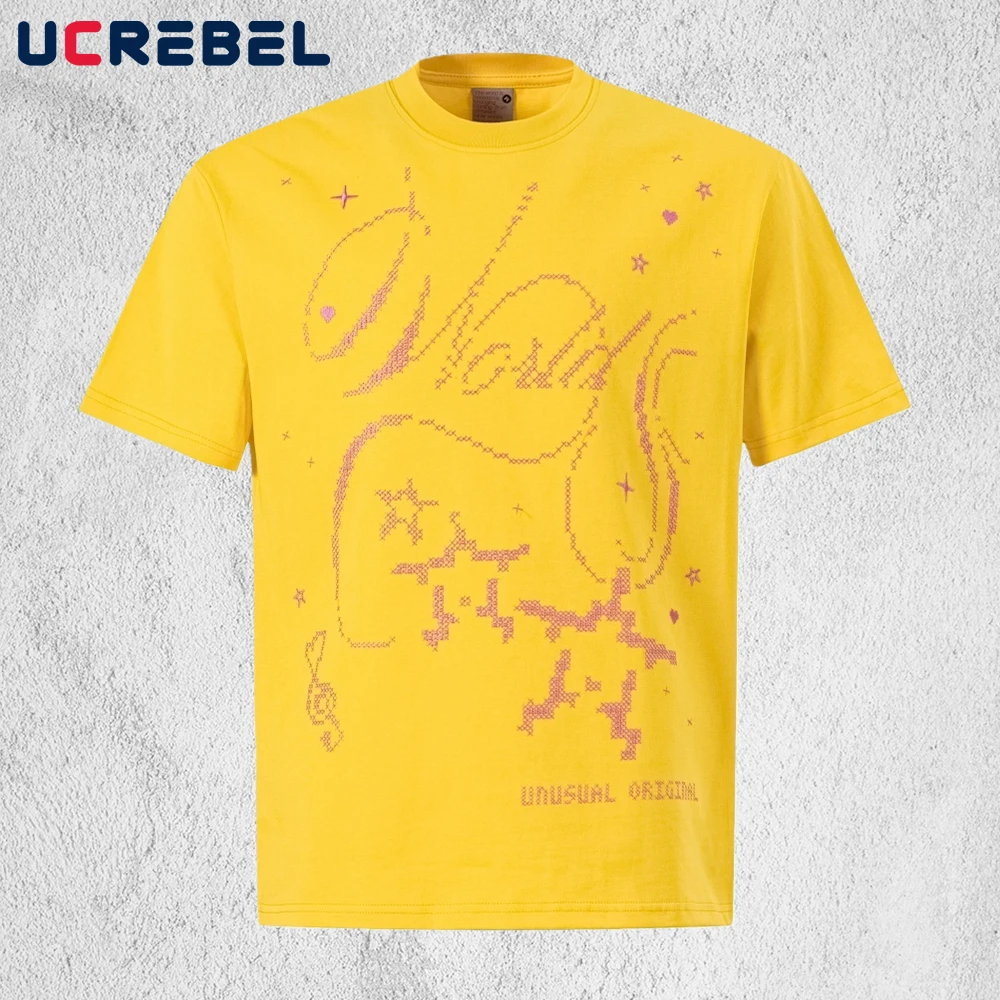 

Мужская футболка с коротким рукавом в стиле ретро с вышивкой, летняя свободная футболка с круглым вырезом и коротким рукавом в стиле Y2K, хлопковая футболка для мужчин.