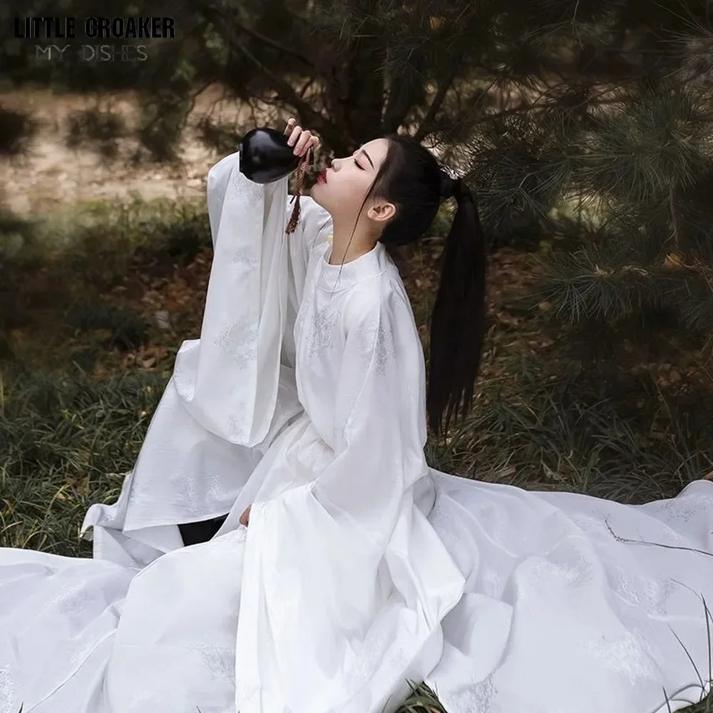 오리지널 한푸 명나라 스타일 중국 고대 코스튬 한푸 와이드 슬리브 라운드 넥 로브, 중국 전통 남성 여성 데일리 의류