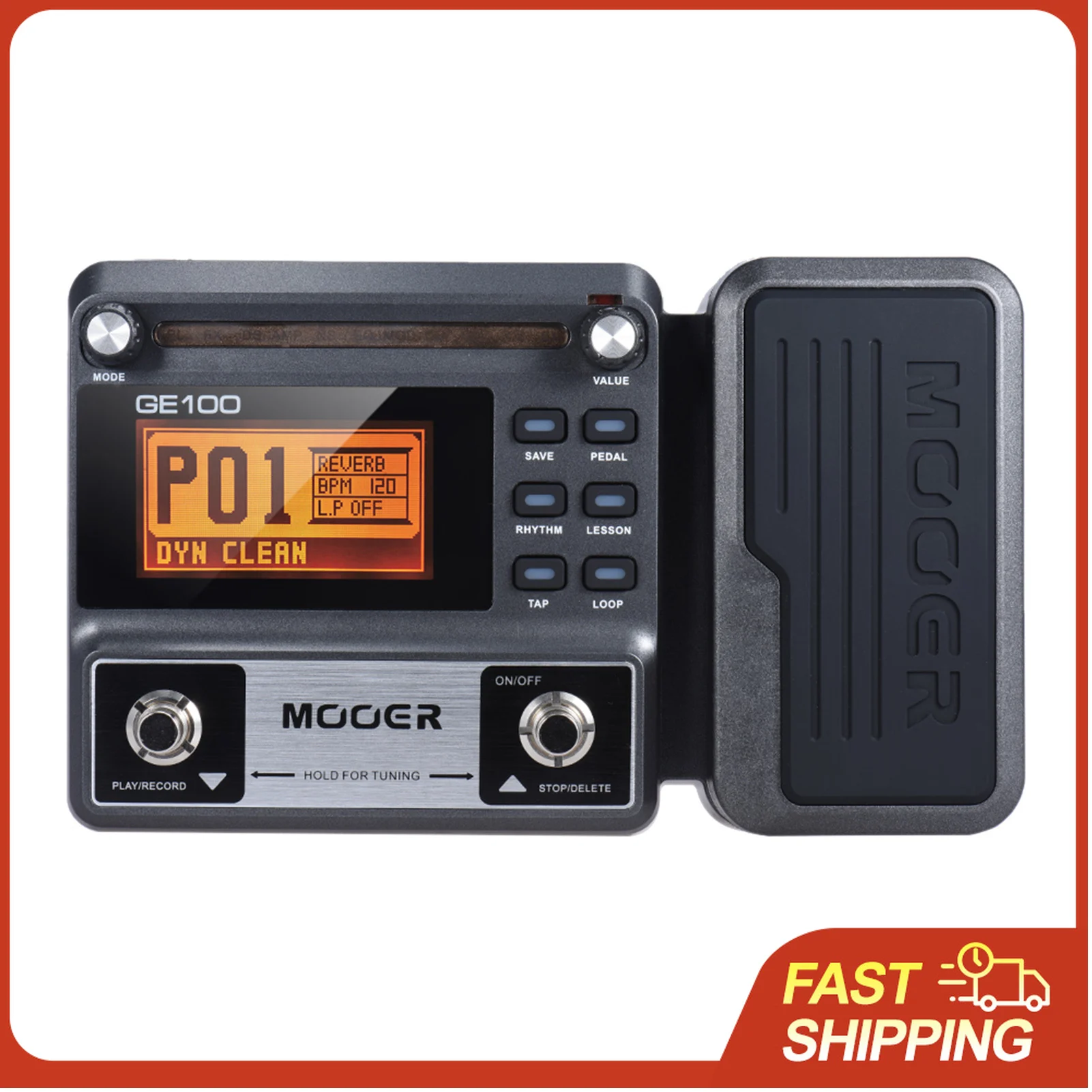 

MOOER GE100 Guitar Multi-effects Processor Effect Pedal with Loop Recording(180 Seconds) Tuning Tap Tempo Rhythm Setting Scale
