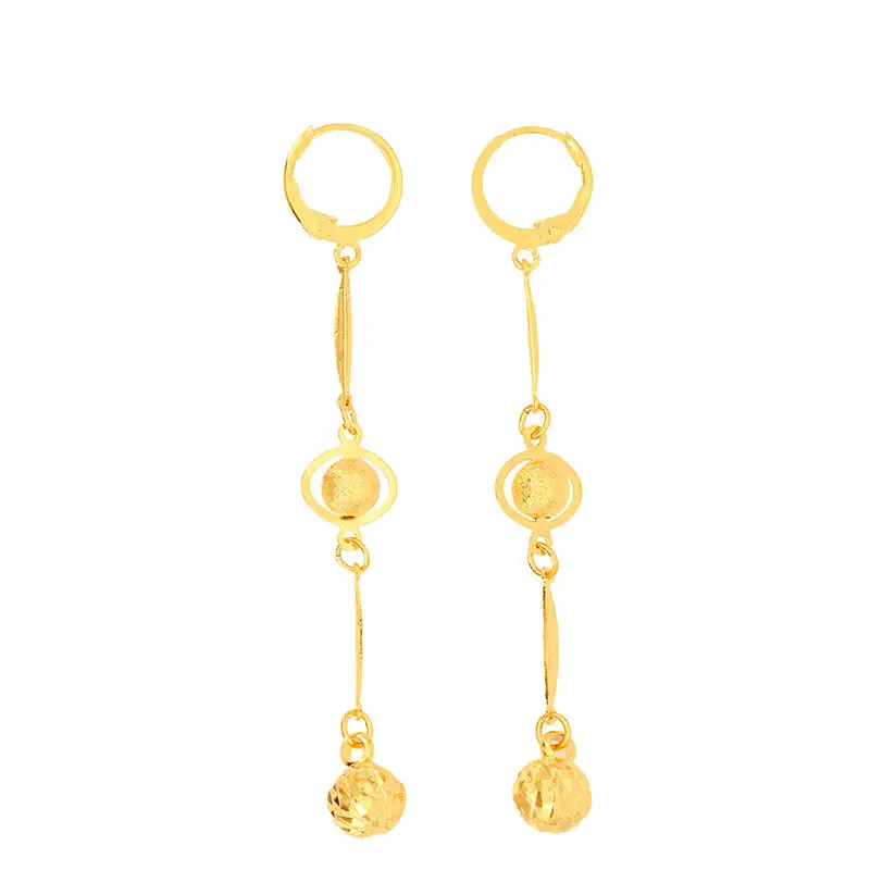 Solid 14K Hollow ball Drop Gold Earrings for Women Luxury Wedding Jewelry Long tassel earrings for wedding Engagement Gifts