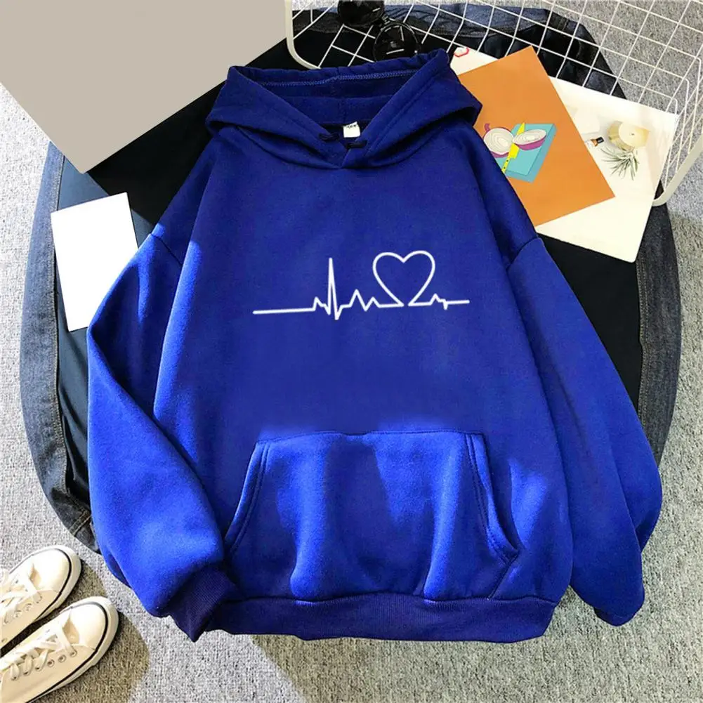 Women Winter Autumn Loose Hooded Shirt Heart Print Hoodies Drawstring Women Men Couple Sweatshirts Oversize Pullover Hoodie