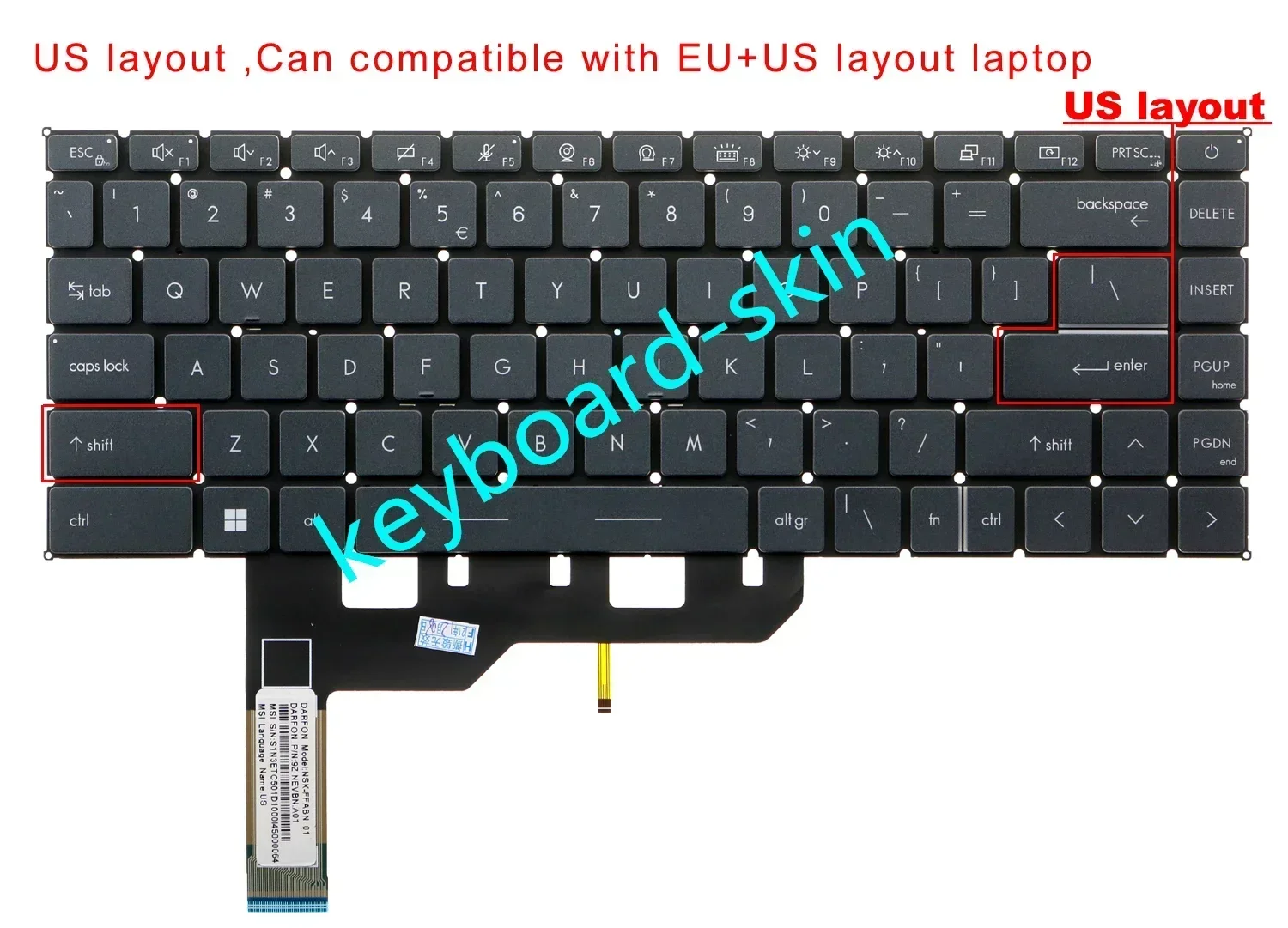 New US backlit keyboard for MSI Summit E14 A11SCS/A11MT/B11SCT(MS-14C4/14C5) series laptop