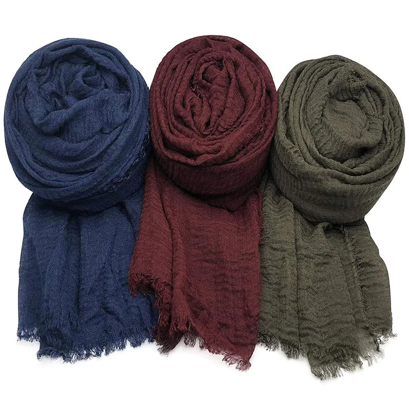 

Women'S Pleated Three Piece Headscarf Solid Color Breathable Scarf Shawl Muslim Scarf 90x180cm