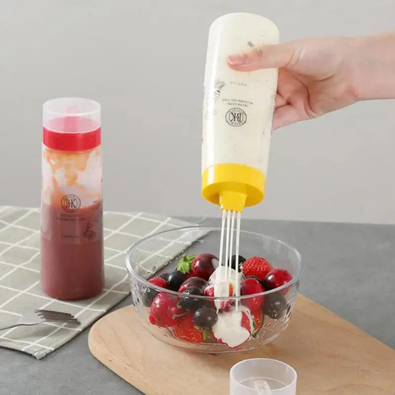 4-hole Sauce Bottle Safe Resin For Ketchup Mayonnaise Plastic Seasoning Bottle Oiler Crut With Lid Squeeze Sauce Bottle 300ml