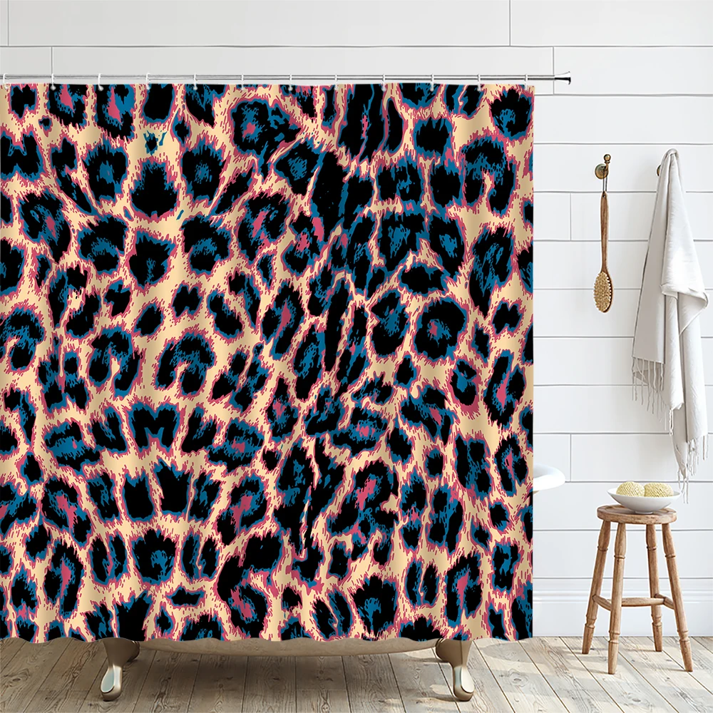 Creative Color Leopard Shower Curtain Animal Texture Black White Brown Modern Dot Geometric Bathroom Hanging Curtains Set Home