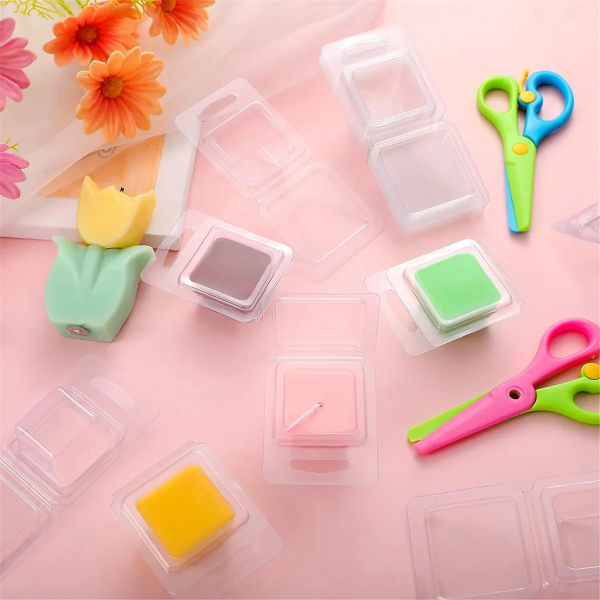 Новинка, 200 шт., формы для расплава воска, прозрачные квадратные формы для свечей на 1 унцию для DIY шоколадных конфет, восковые свечи безickless, изготовление мыла