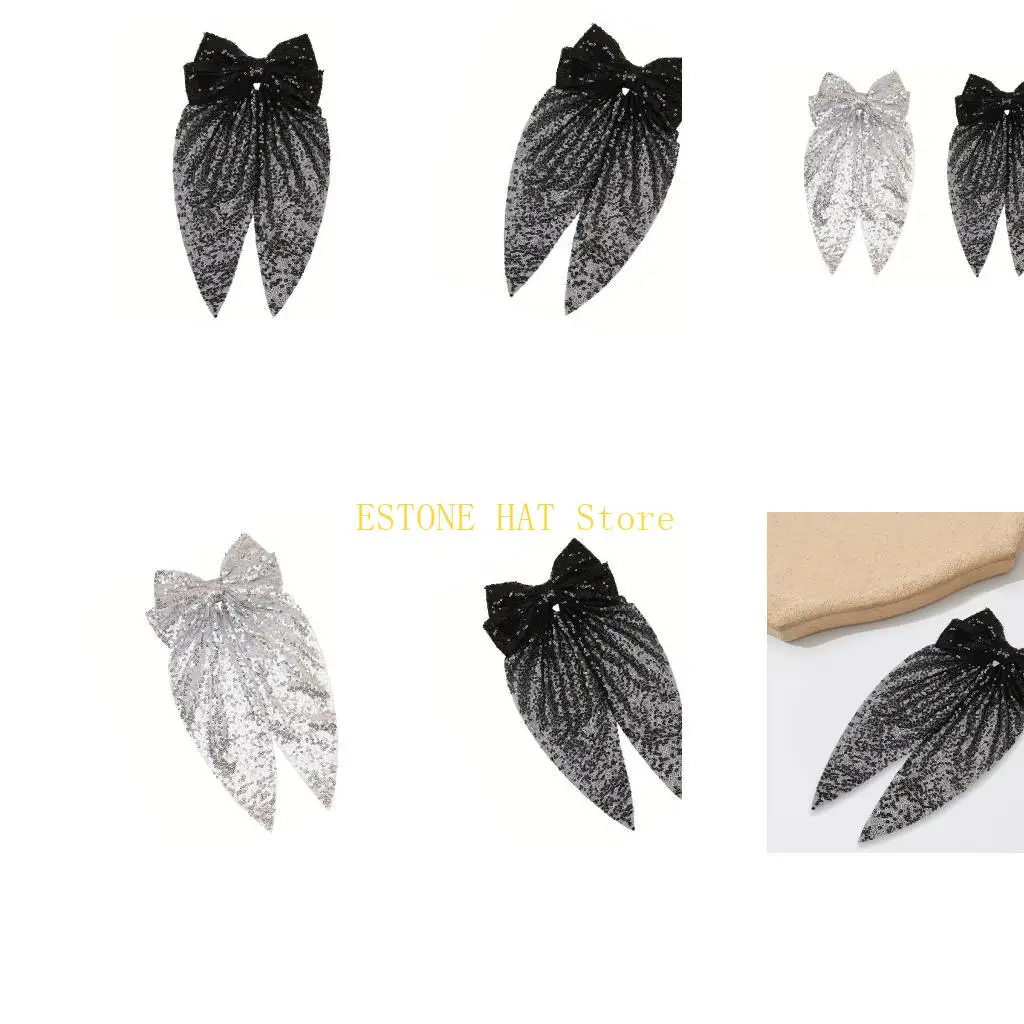 

49MF Girls Sequins Bows Hair Clip Bowknot Glinting Headpieces for Shows Photo Props