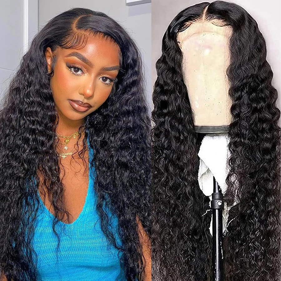 Human Hair Wigs Bling Hair Deep Wave Natural Color 30 Inch Grade 10 Brazilian Lace Front Wigs 100 % Human Hair Lace Frontal Wig