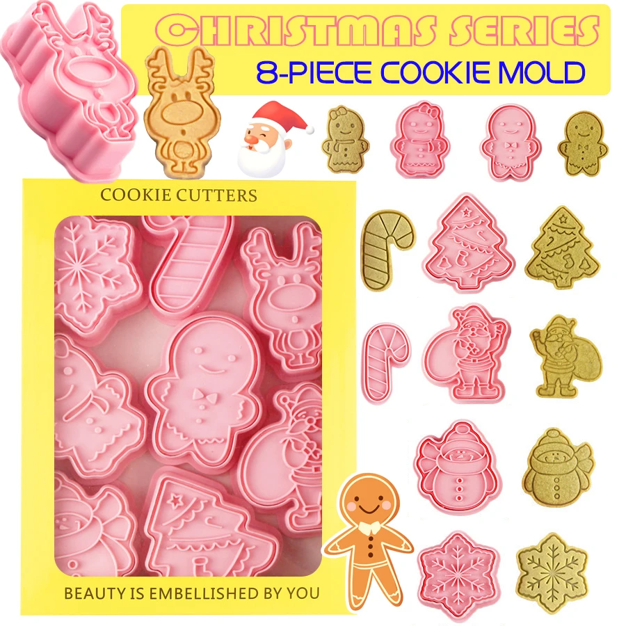 

6Pcs Christmas Gingerbread Man Series Cartoon Frosting Cookies Cutters Plastic Mold Pressable Biscuit Mould Stamp Baking Tools